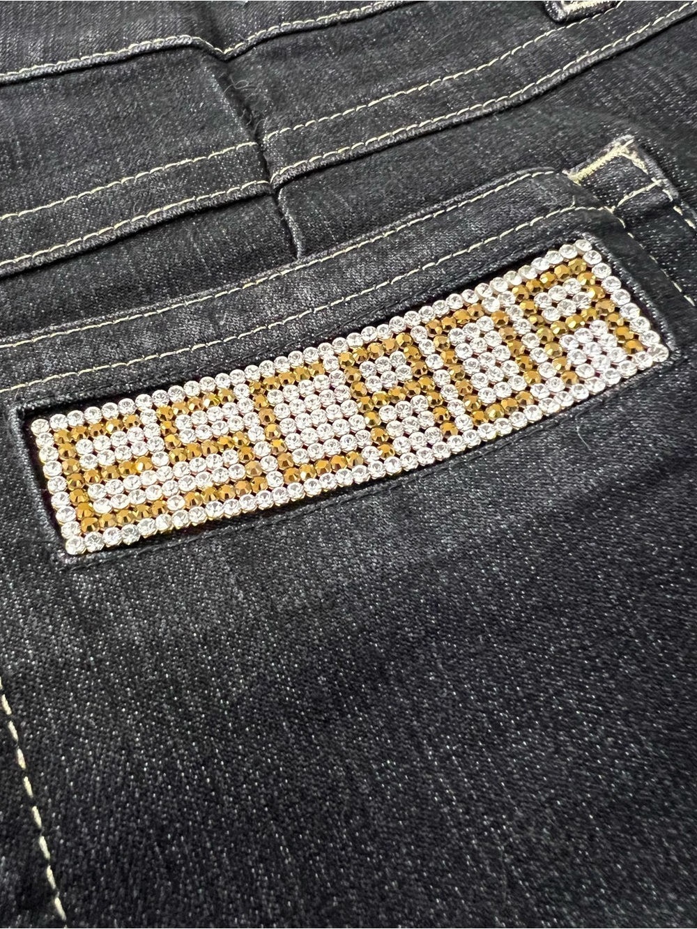 Escada Vintage Y2K Black Jeans with Embellished Back Patch